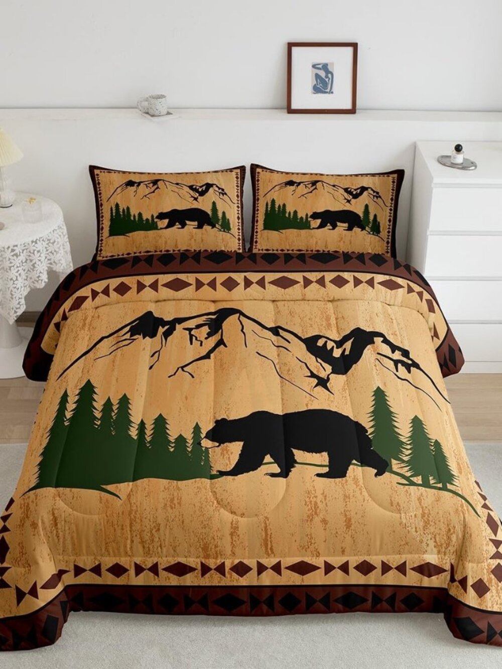 Cabin Rustic Bear Bedding Set Queen Size Kids Wild Animal Farmhouse Comforter